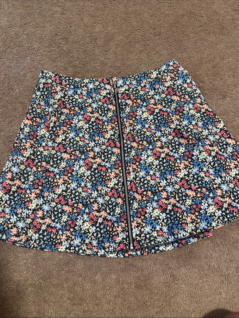 SO Black Floral Zip-Front Skater Skirt with Multicolor Blooms